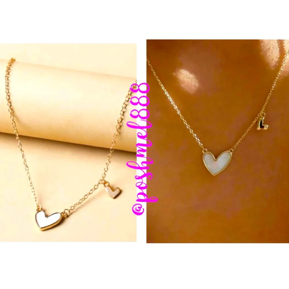 Ultra Dainty Delicate Valentine Enamel Hearts Necklace White & Gold - Picture 2 of 10